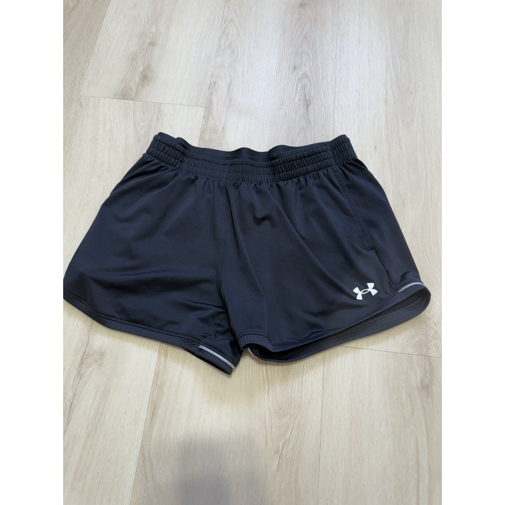 Under Armour HeatGear Womens Small Athletic Shorts Black Polyester Elastic Waist
